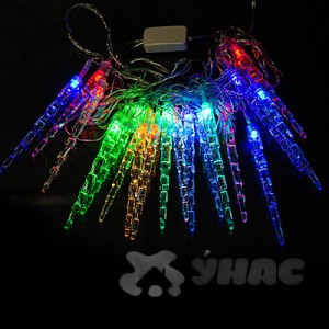 Гирлянда светодиодная "Сосульки, длина 3.0м, нить прозрачная, 18LED диодов (1диод-2цвета),  цвет-мульти. Артикул Г91557